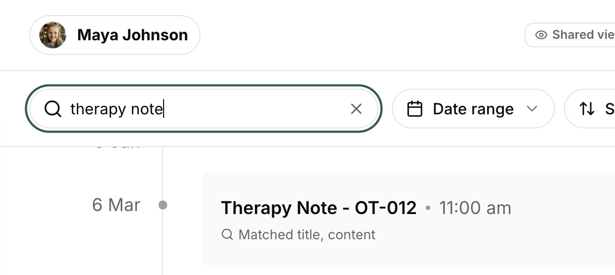 **Search the knowledge timeline:** find records by title, description, and content, with the most relevant results ranked first. Your existing timeline filters stay applied.