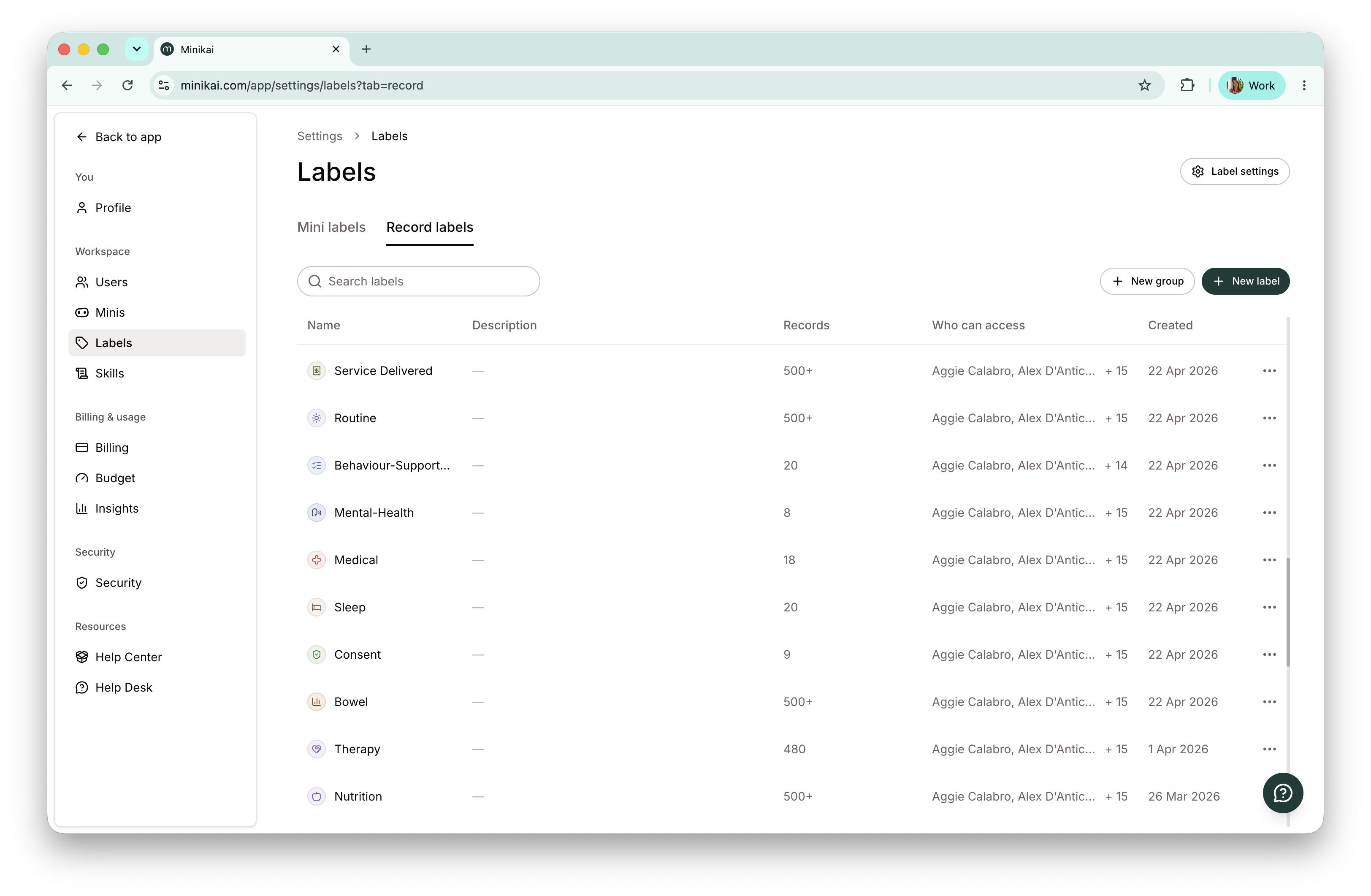 **See what a label reaches:** the labels table in Settings now shows what each label is used on and who can reach it, with a read-only list of everyone holding access.